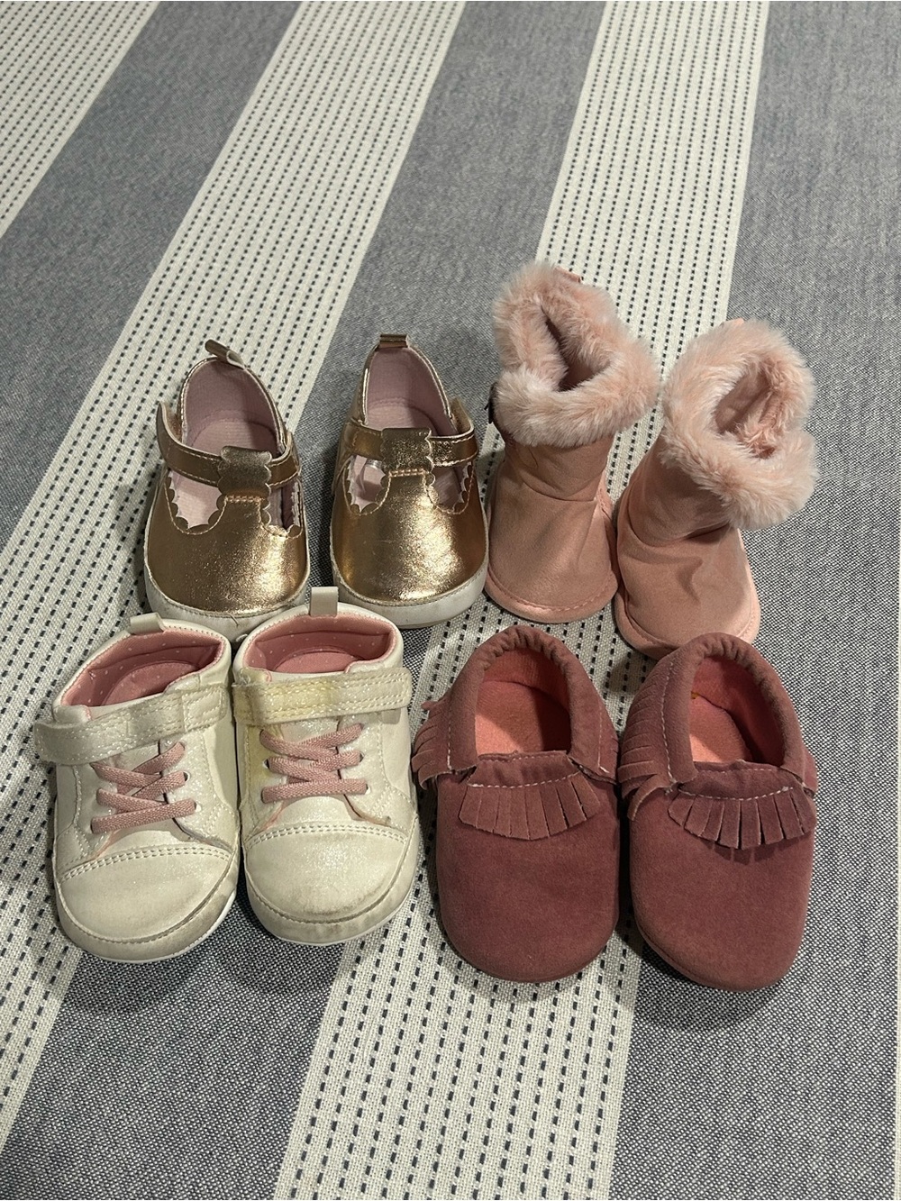 Assorted Bundle of Baby Pink and Gold Kids Shoes - 4-Pair Set